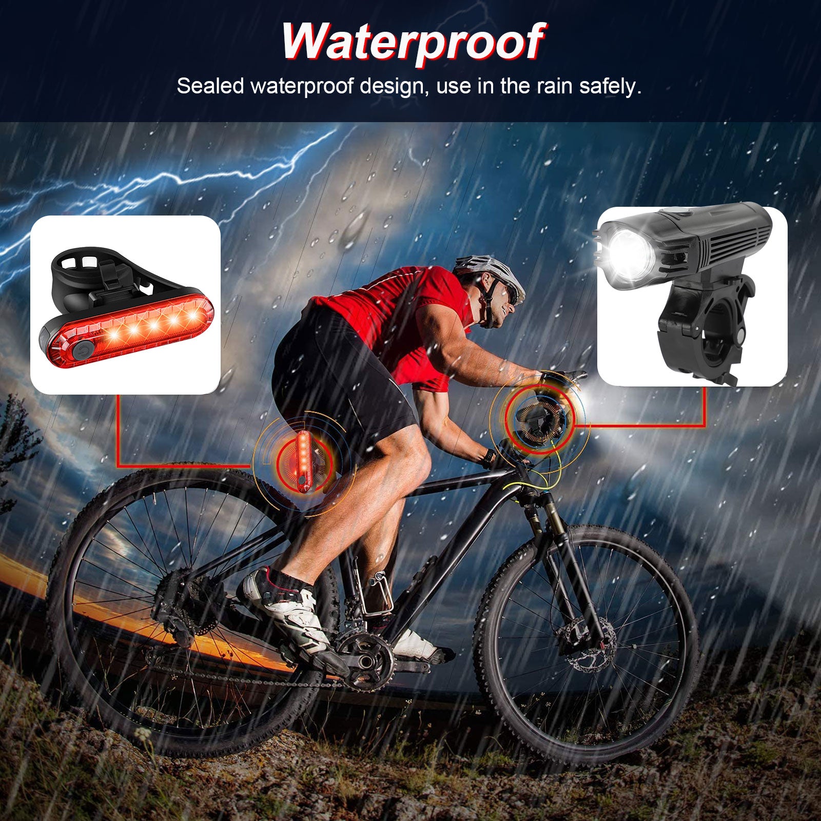 EEEkit 300LM USB Rechargeable Bike Light， 4 Modes Super Bright Bicycle Lights Front Light， Waterproof Bike Headlight Taillight Set， Cycling Flashlight for Night Riding Hiking Camp