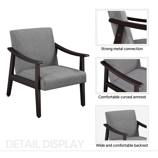 Yaheetech Fabric Accent Armchair With Rubber Wood Legs For Living Room Dark Gray