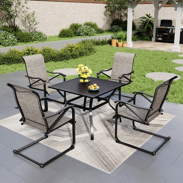 5Pieces Patio Dining Set，Including 1 Steel Frame Table with Umbrella Hole and 4 C spring Patio Chair