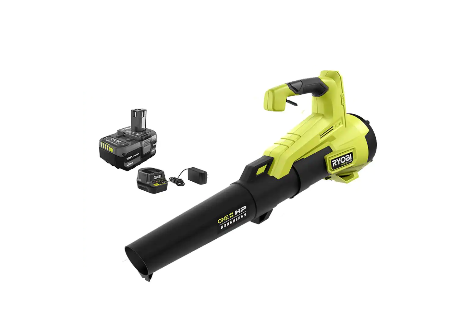 RYOBI P21120VNM ONE+ HP 18V Brushless 110 MPH 350 CFM Cordless Variable-Speed Jet Fan Leaf Blower w/ 4.0 Ah Battery and Charger