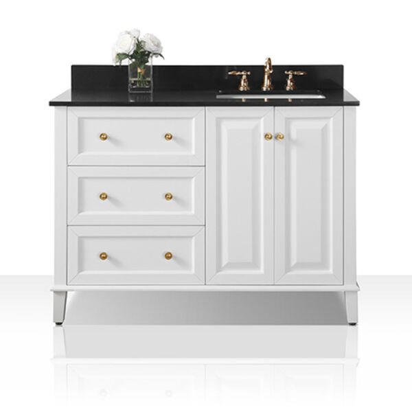 Hannah White 48-Inch Right Basin Vanity Console with Gold Hardware