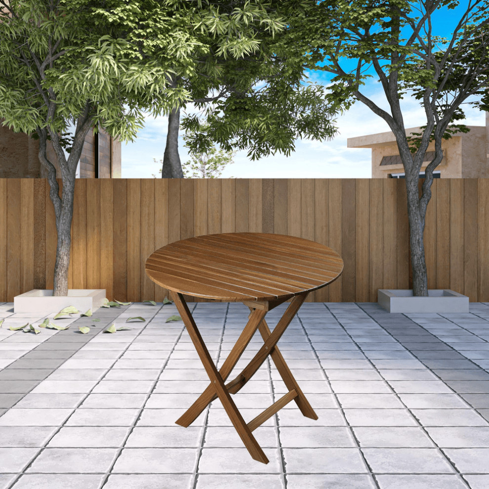 30 quotBrown Rounded Solid Wood Folding Outdoor Side Table   Outdoor Dining Tables   by HomeRoots  Houzz