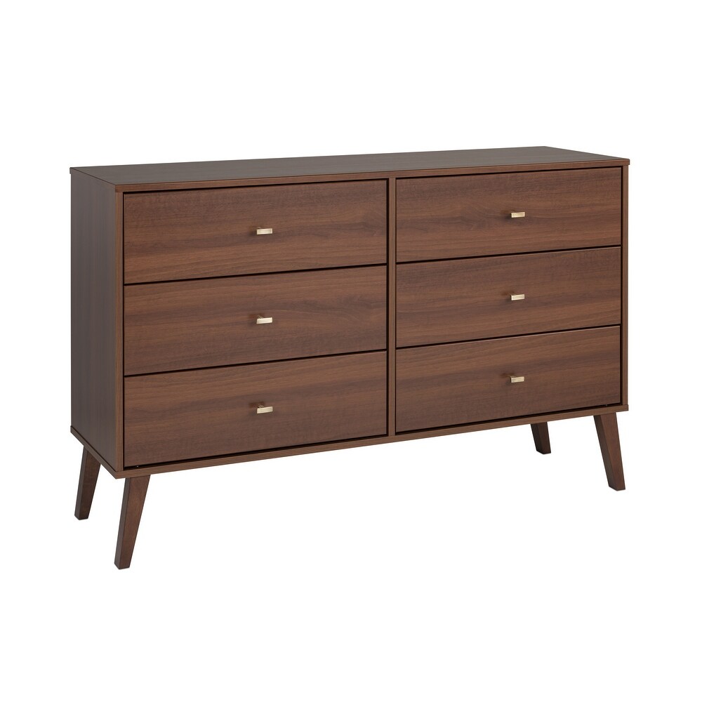 Prepac Milo Mid Century Modern 6 Drawer Double Dresser for Bedroom  Chest of Drawers  Contemporary Bedroom Furniture