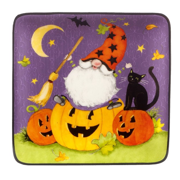 Set Of 4 Halloween Gnomes Square Canape Dining Plates Certified International