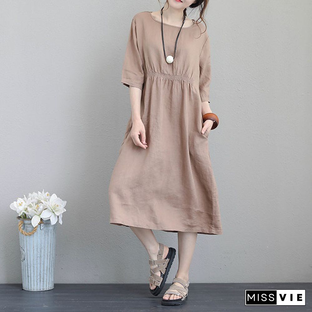 vintage khaki linen maxi dress Loose fitting tunic traveling clothing vintage bracelet sleeved kaftans