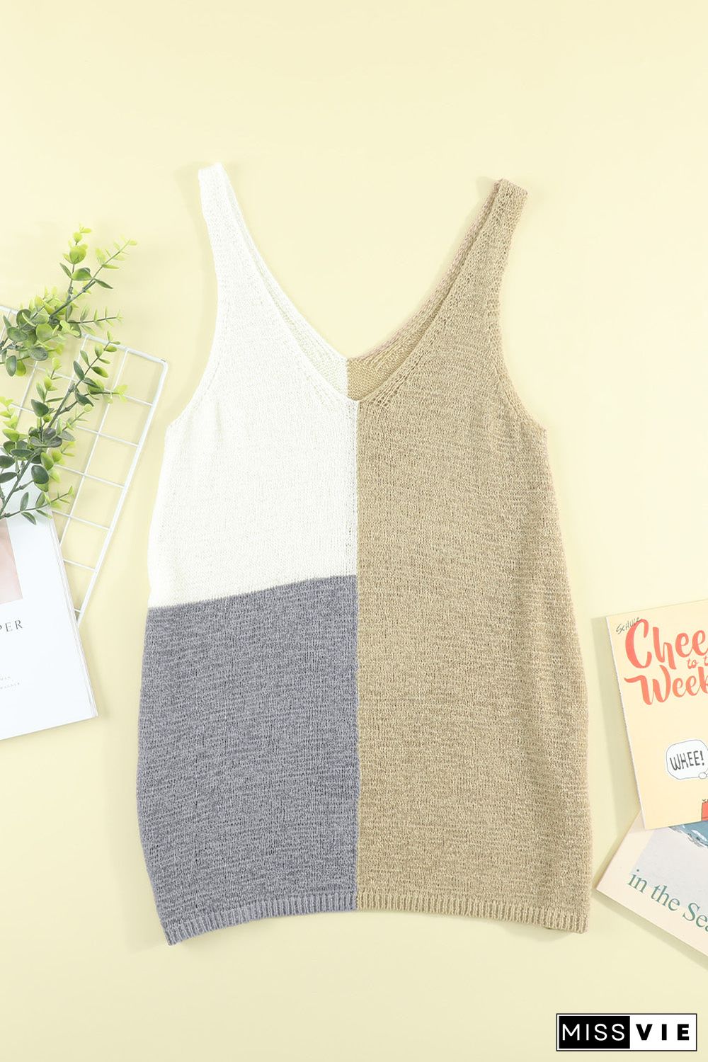 Color Block Knitted Tank Top