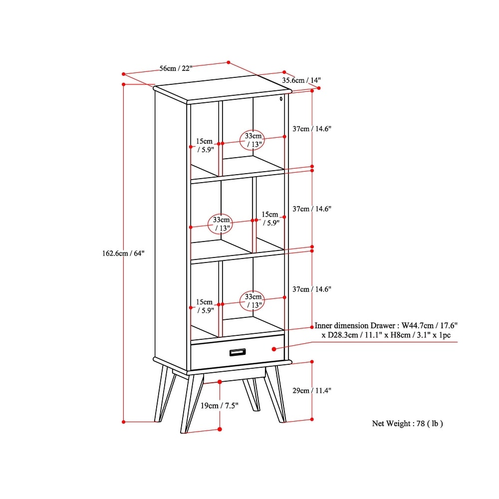 WYNDENHALL Tierney SOLID HARDWOOD 64 inch x 22 inch Mid Century Modern Bookcase and Storage Unit   22\