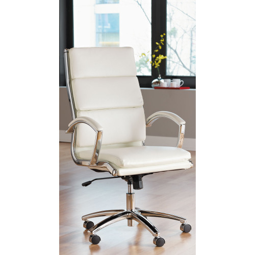 Alera Neratoli High-Back Slim Profile Chair， Faux Leather， 275 lb Cap， 17.32 to 21.25 Seat Height， White Seat/Back， Chrome (NR4106)