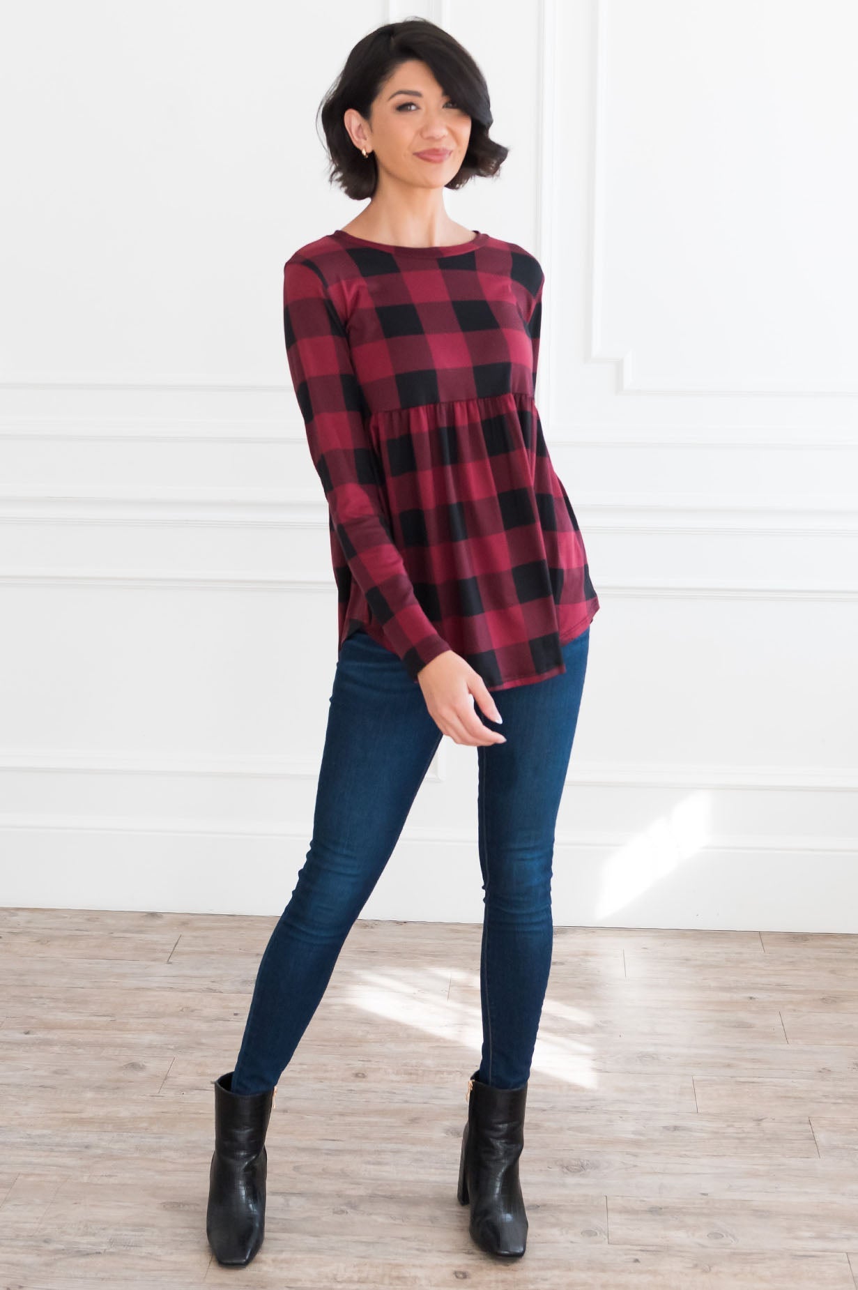 Breezy Plaid Modest Babydoll Top