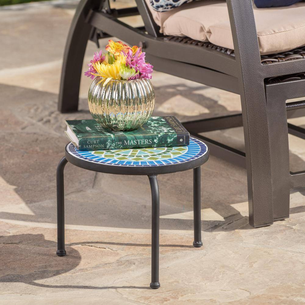 Noble House Iris Black Stone Outdoor Plant Stand 15307