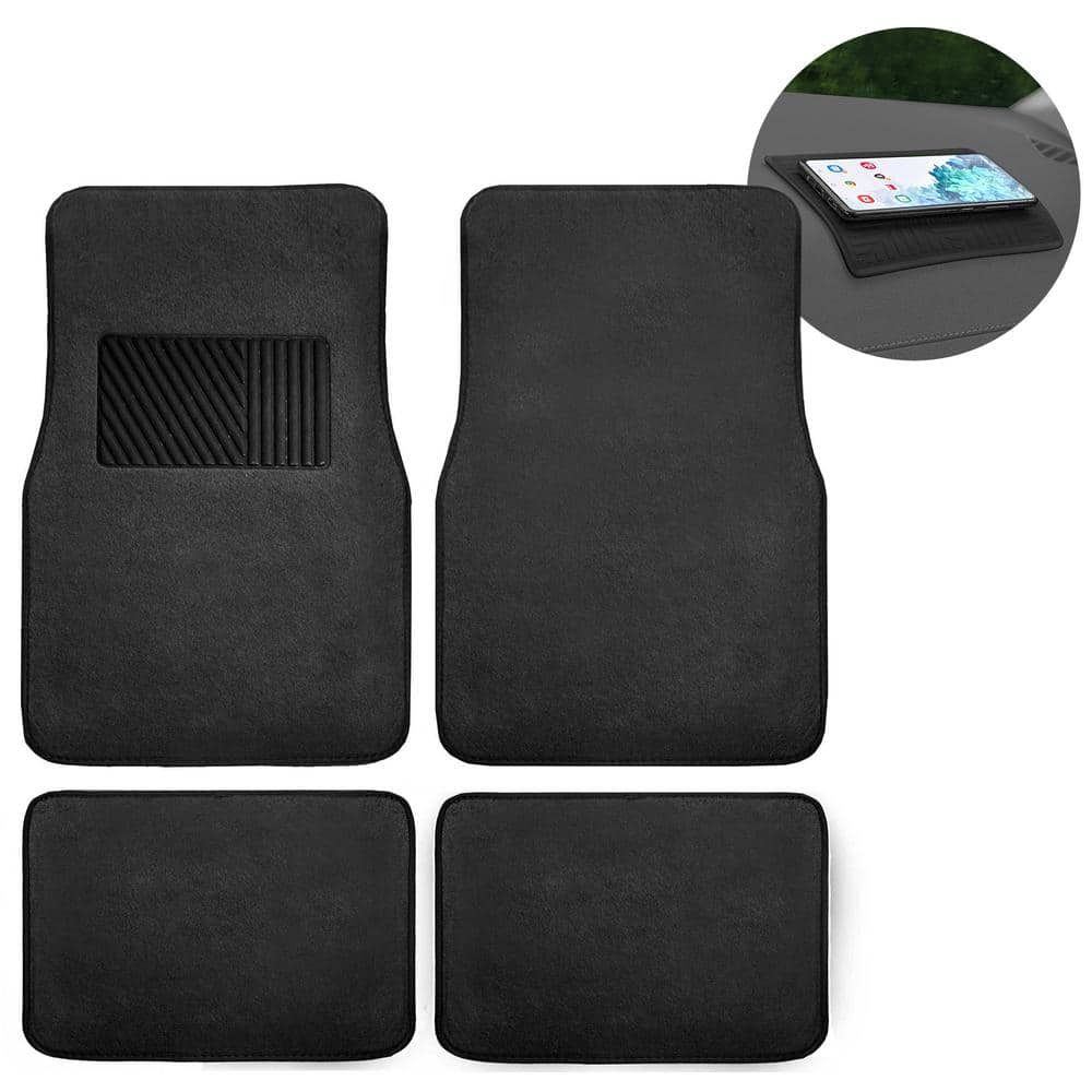 FH Group Black 4-Piece Universal Premium Soft Carpet Floor Mats with Striped Heel Pad Floor Liners - Full Set DMF14403BLACK