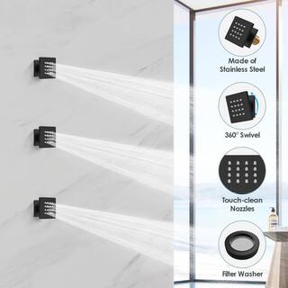 EVERSTEIN Luxury 7-Spray Patterns Thermostatic 12 in. Ceiling Mount Rainfall Dual Shower Heads with 6-Jet in Matte Black SFS1006-BK12