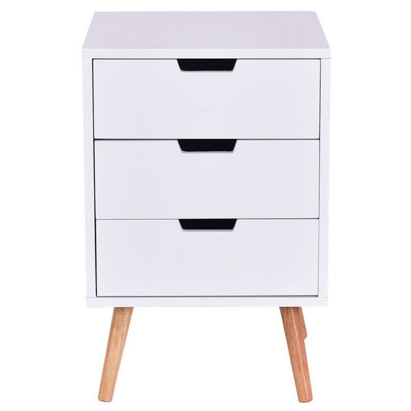 Hivago Wood Side End Table Nightstand with 3 Drawers Mid-Century Accent