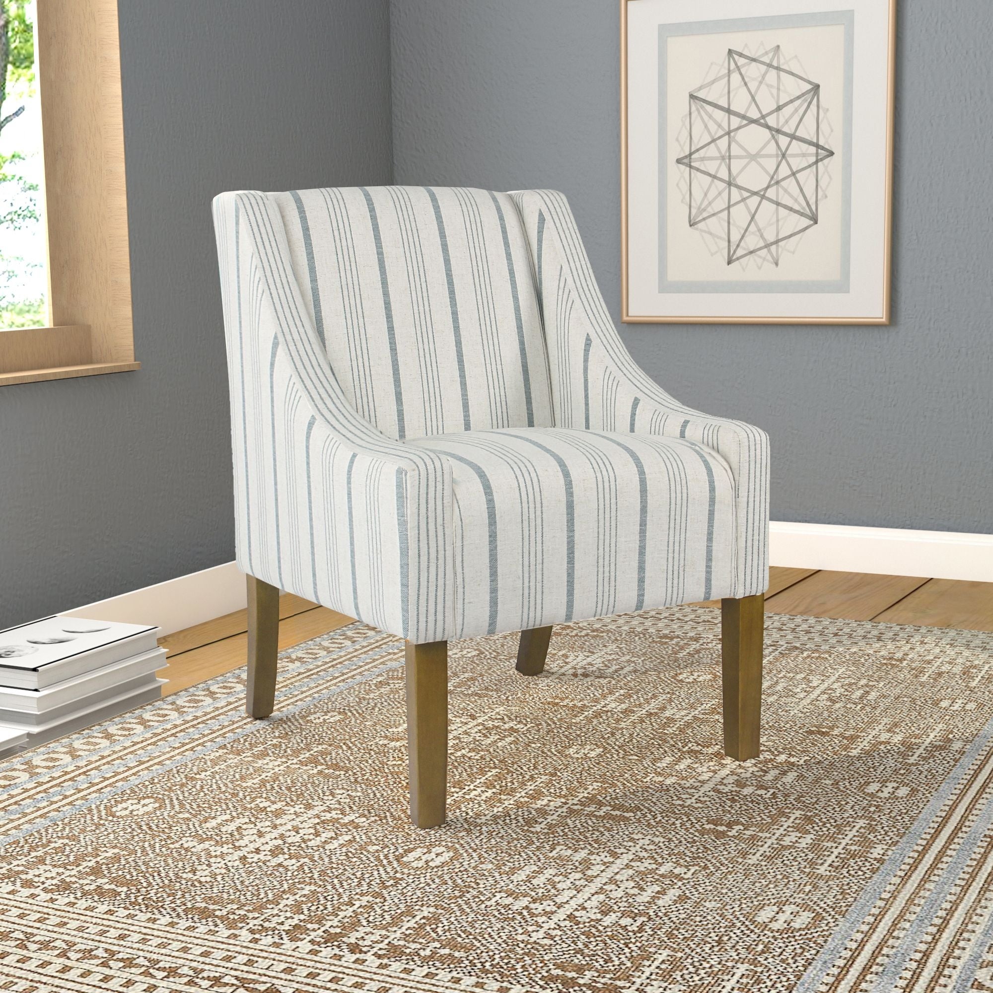 HomePop Modern Swoop Accent Chair - Blue Calypso Stripe