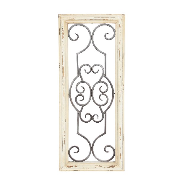 Wood Scroll Window Inspired Wall Decor With Metal Scrollwork Relief White Olivia amp May