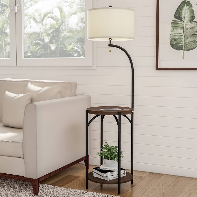 Floor Lamp End Table includes Led Light Bulb Modern Rustic