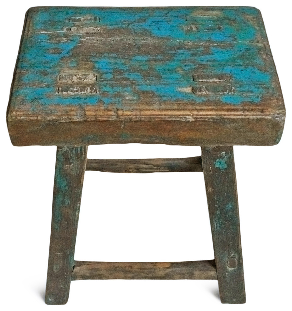 Consigned Vintage Blue Village Stool   Farmhouse   Accent And Garden Stools   by Design Mix Furniture  Houzz