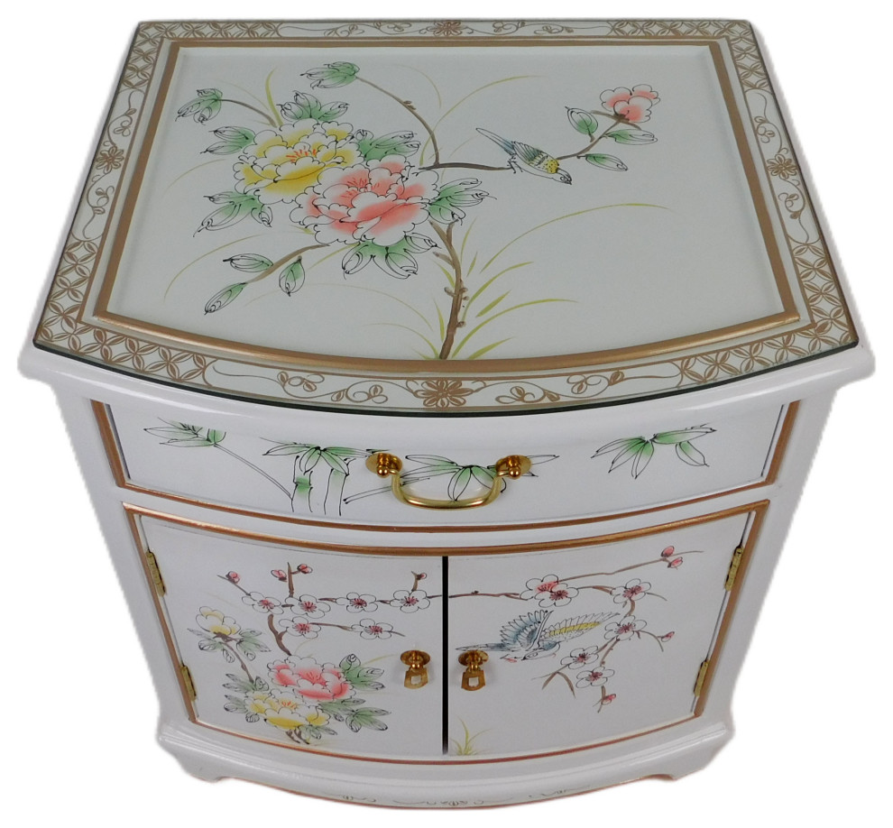 Oriental End Table Painted Bird and Flower White Lacquer   Asian   Side Tables And End Tables   by Oriental Furnishings  Houzz