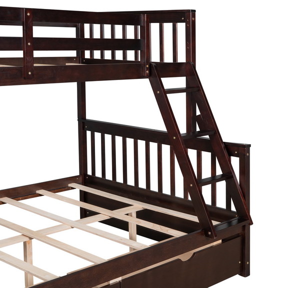 Twin Over Full Bunk Bed with Ladders and Two Stora...