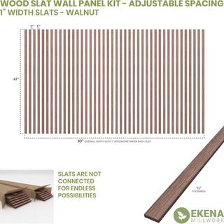 Ekena Millwork 47-in H x-14-in T Adjustable Wood Slat Wall Panel Kit w1-in W Slats Walnut (contains 42 Slats) SWW84X48X0250WA