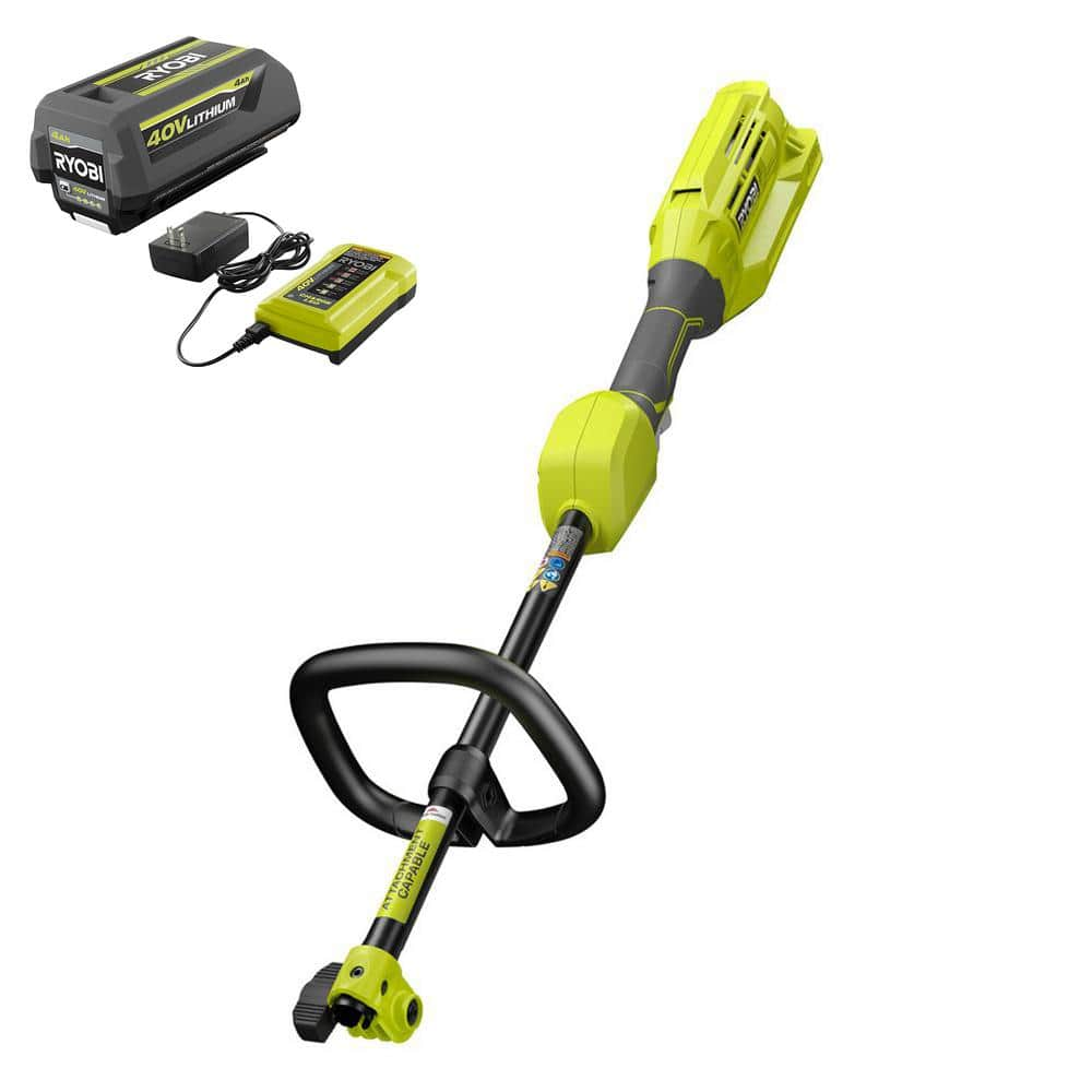 RYOBI 40V Expand-It Cordless Battery Attachment Capable Trimmer Power Head with 4.0 Ah Battery and Charger RY40226