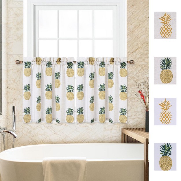 Trinity Pineapple Print Tier Small Half Window Curtains For Bathroom Kitchen Cafe