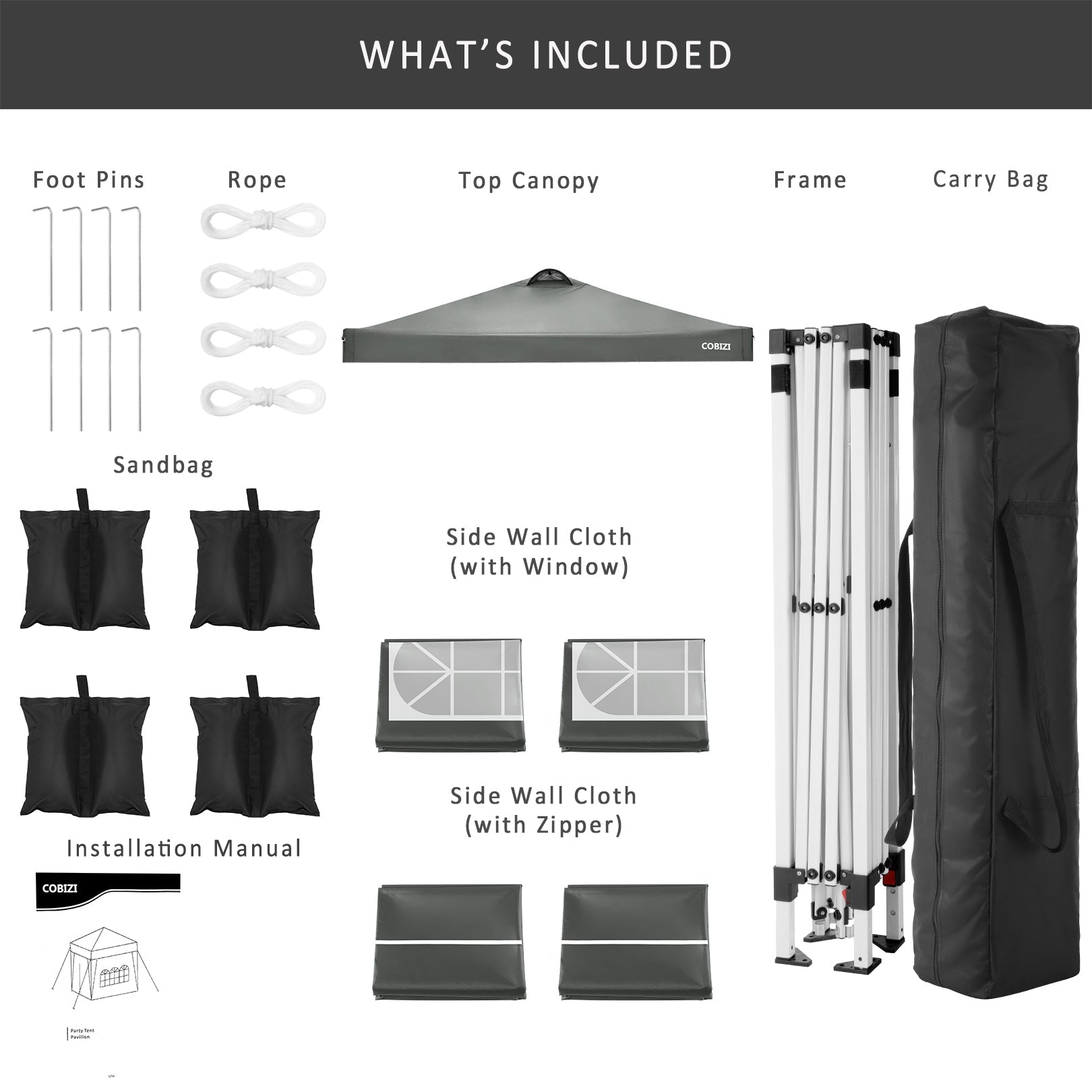 10' x 10' Straight Leg Pop-up Canopy Tent Easy One Person Setup Instant Outdoor Canopy Folding Shelter with 4 Removable Sidewalls, Air Vent on The Top, 4 Sandbags, Carrying Bag, Gray