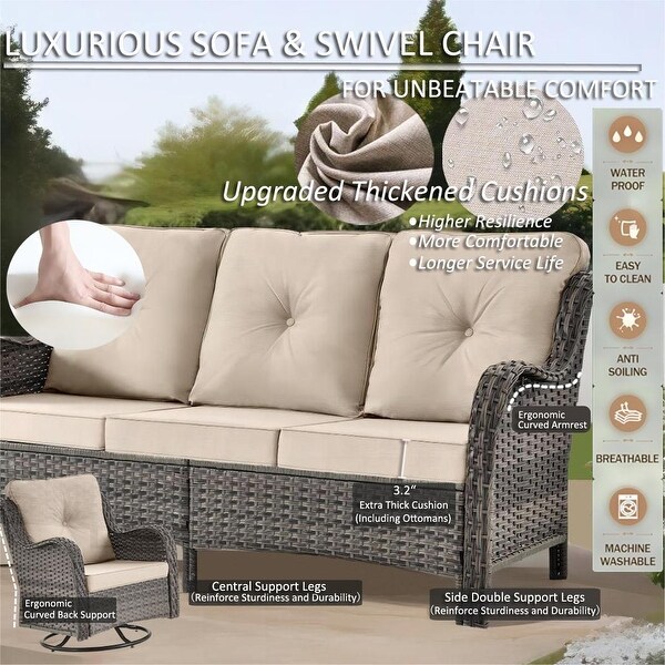 5 Seat Wicker Patio Furniture Conversation Setting with High Back Swivel Rocking Chairs，Cushions Included 🎃