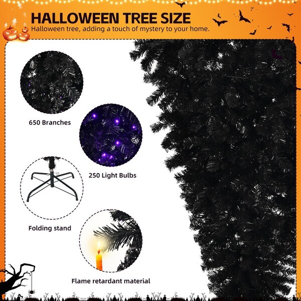 6 Ft Prelit Upside Down Artificial Christmas Tree Black Halloween Tree with 250 Purple Lights