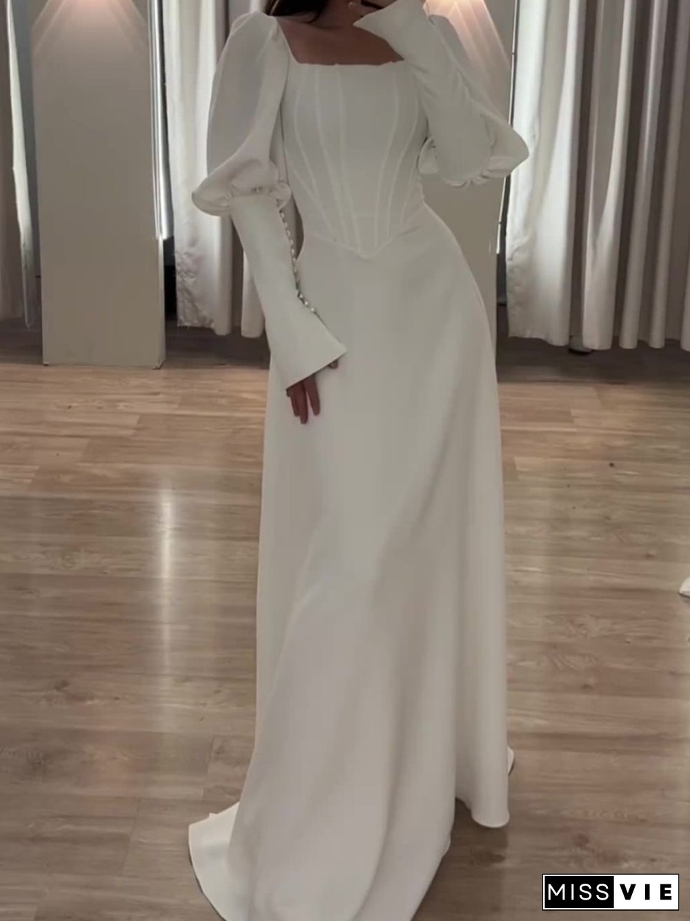 Noble Gigot Sleeve White Maxi Dress