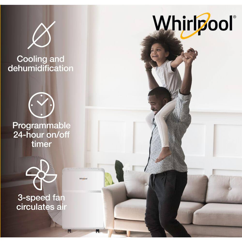 Whirlpool 8000 BTU (5500 BTU DOE) Portable Air Conditioner with Remote Timer Restart Wheels Dehumidifer Fan in White WHAP081BWC