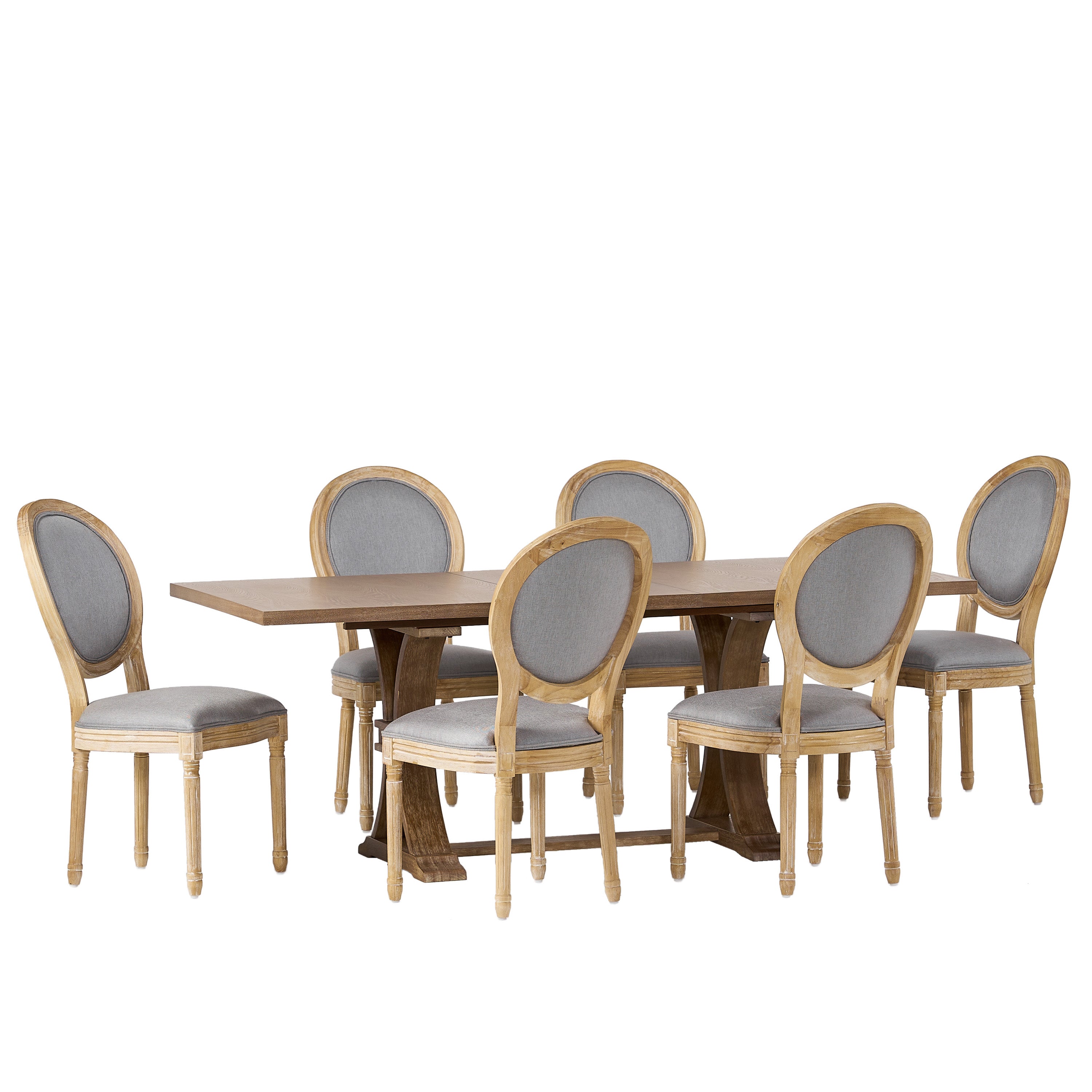 Dason French Country Fabric Upholstered Wood 7 Piece Dining Set