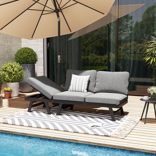 Outdoor Patio Sofa Daybed Adjustable Aluminum Chaise Lounge Bench with Cushion