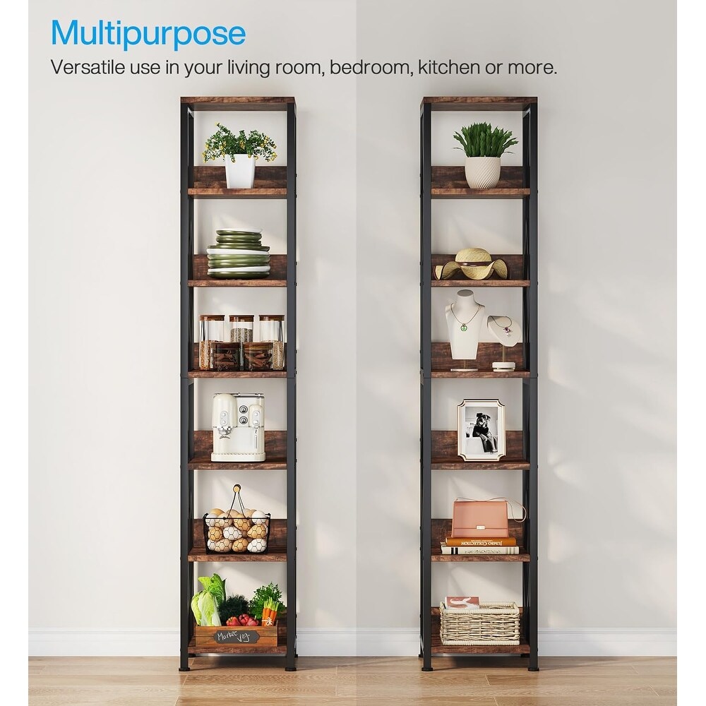 75 Inches Tall Narrow Bookcase with Heavy Duty Metal Frame