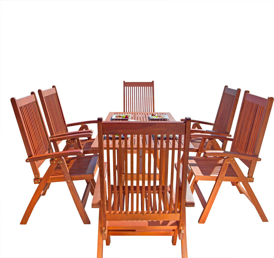 Malibu Outdoor 7 Piece Dining Set  Curvy Leg Table and Reclining Chairs   Transitional   Outdoor Dining Sets   by More4Home LLC  Houzz