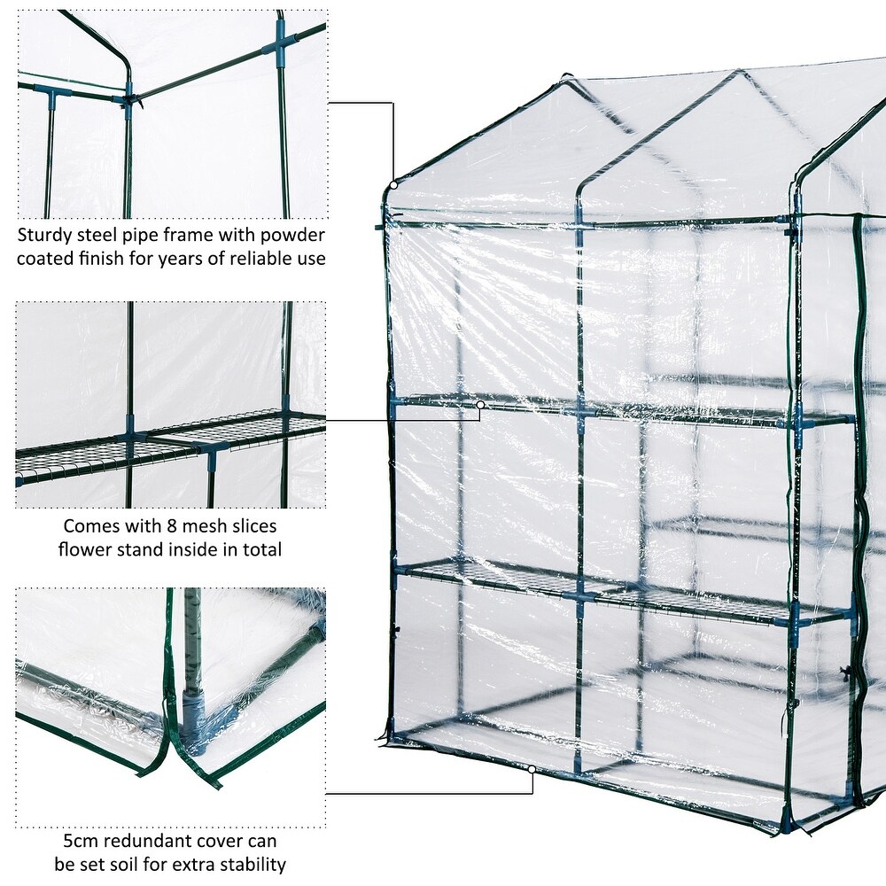 Outsunny PE Cover/ Steel Frame Outdoor Greenhouse Kit with 8 Shelves