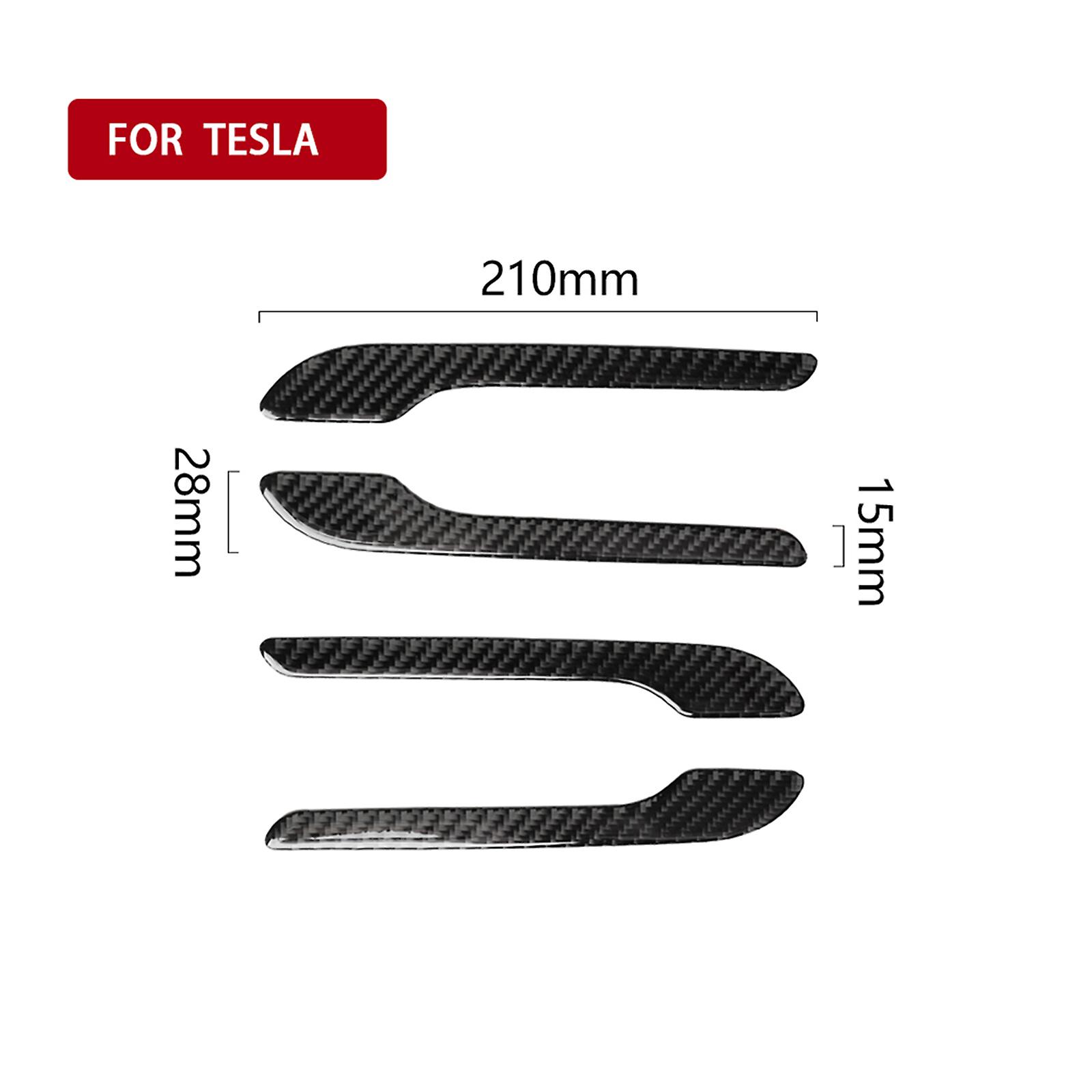 Black Door Handle Wrap Replacement For Tesla Model 3， Anti-scratch Exterior Handle Cover Trim Protector Sticker Carbon Fiber(a Set Of 4 Pieces)