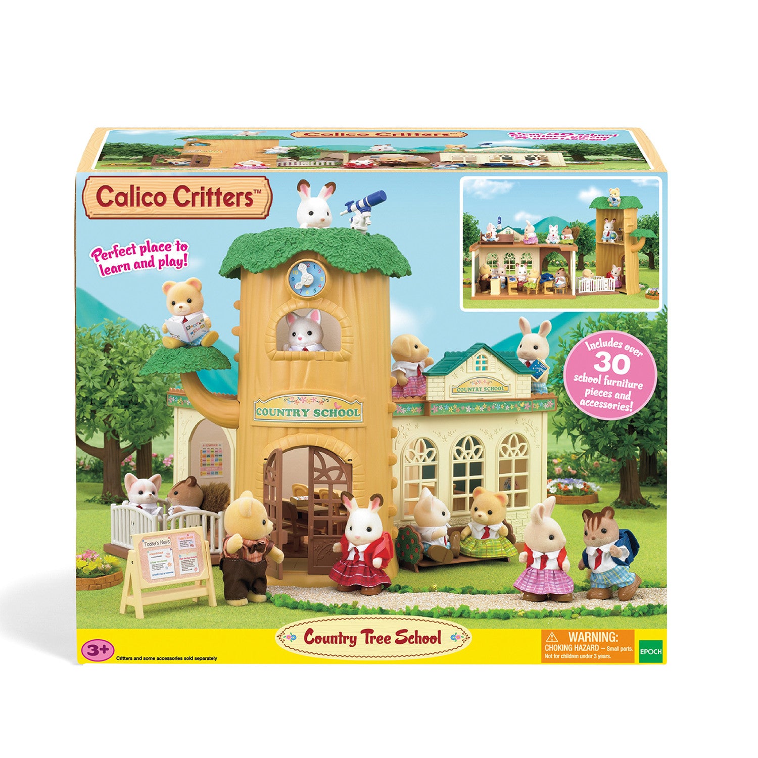 Calico Critters Country Tree School， Dollhouse Playset with Furniture and Accessories