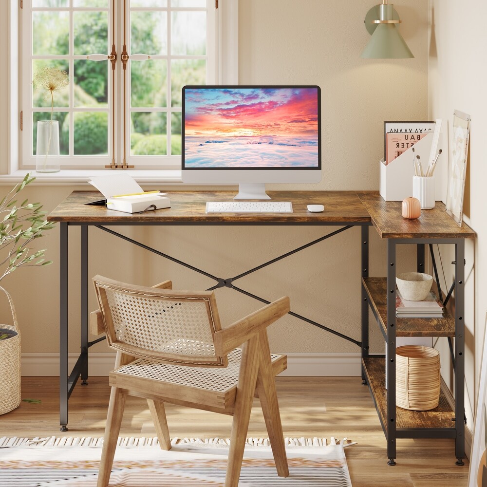 Small L Shaped Desk with Storage Shelves Corner Computer Desk