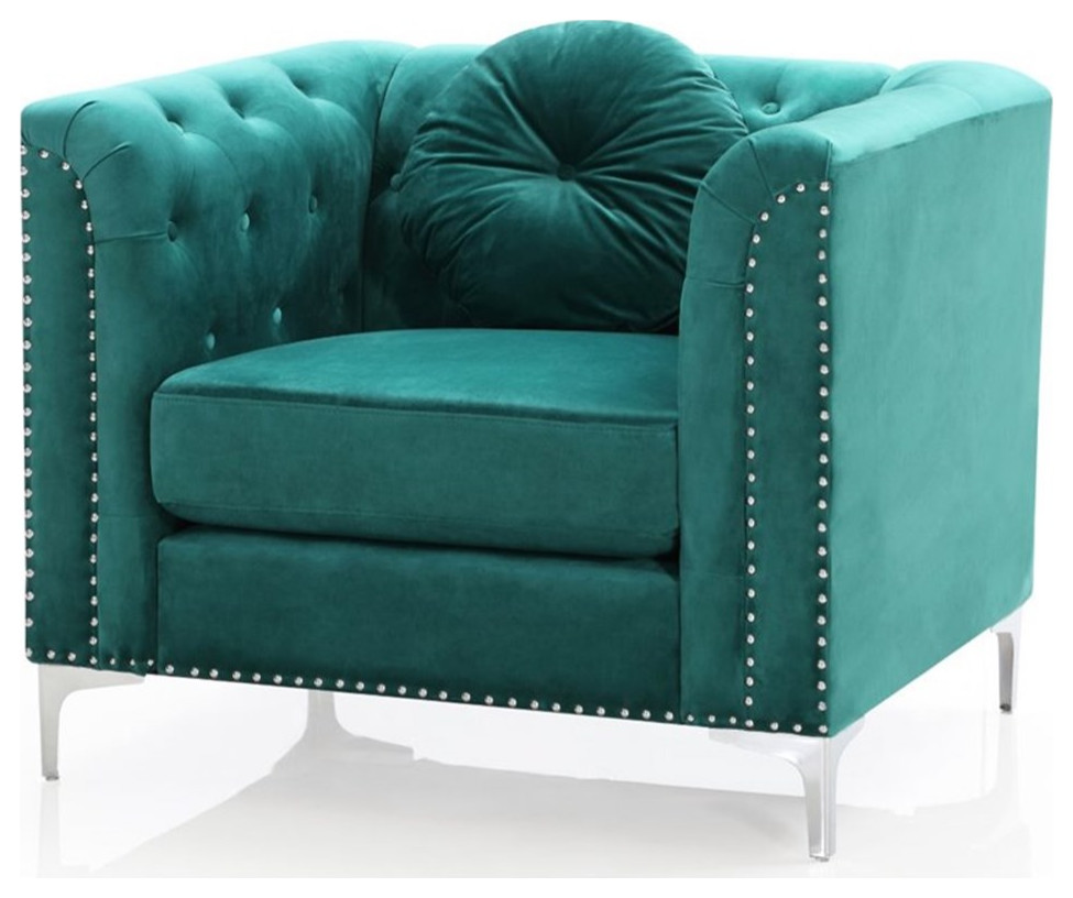 Home Square 2 Piece Furniture Set with Velvet Sofa and Chair in Green   Living Room Furniture Sets   by Homesquare  Houzz