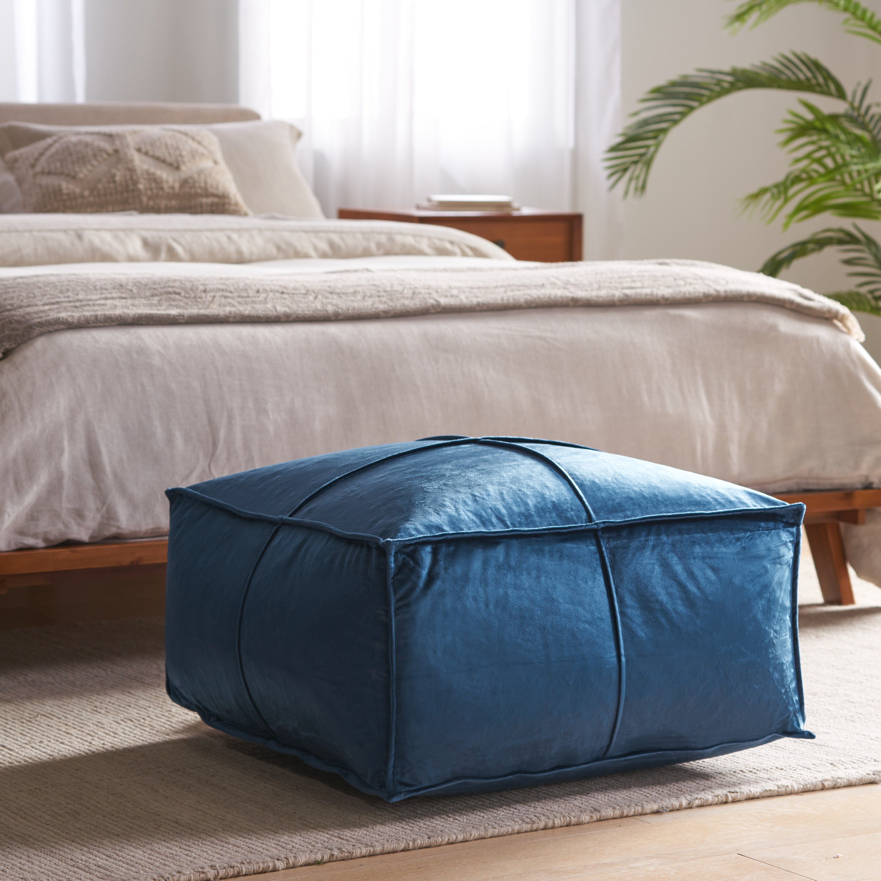 Cytheria Velvet Square Bean Bag Ottoman