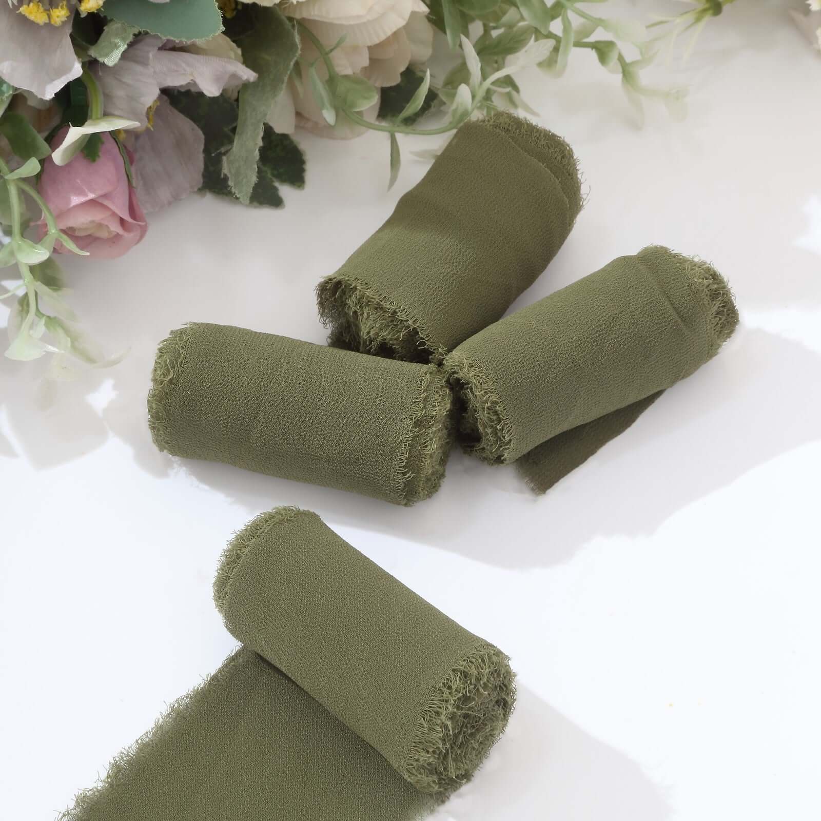 2 Pack Dusty Sage Green Silk-Like Chiffon Linen Ribbon Roll For Bouquets, Wedding Invitations Gift Wrapping 6yd