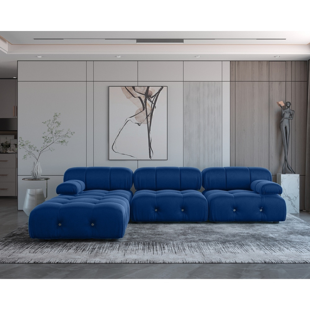 Modern Velvet Upholstered Sofa 4 Seater Sofa with Ottoman Luxury Sofa Solid Wood Frame