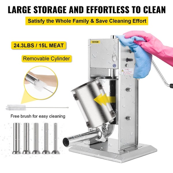 15L/45.2lbs Sausage Stuffer 2 Speed CEandSGS Standards Stainless Steel Vertical Sausage Maker