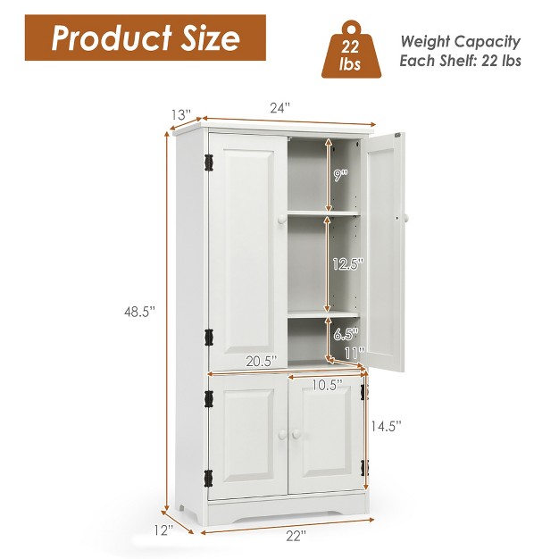 Costway Accent Storage Cabinet Adjustable Shelves Antique 2 Door Floor Cabinet White