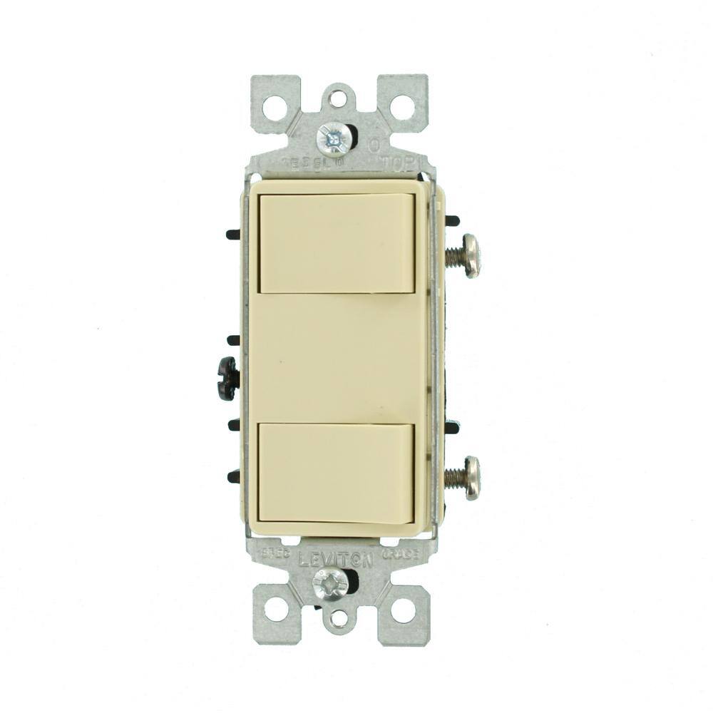 Leviton 15 Amp Commercial Grade Combination Two Single Pole Illuminated Rocker Switches Ivory 1754-ILI