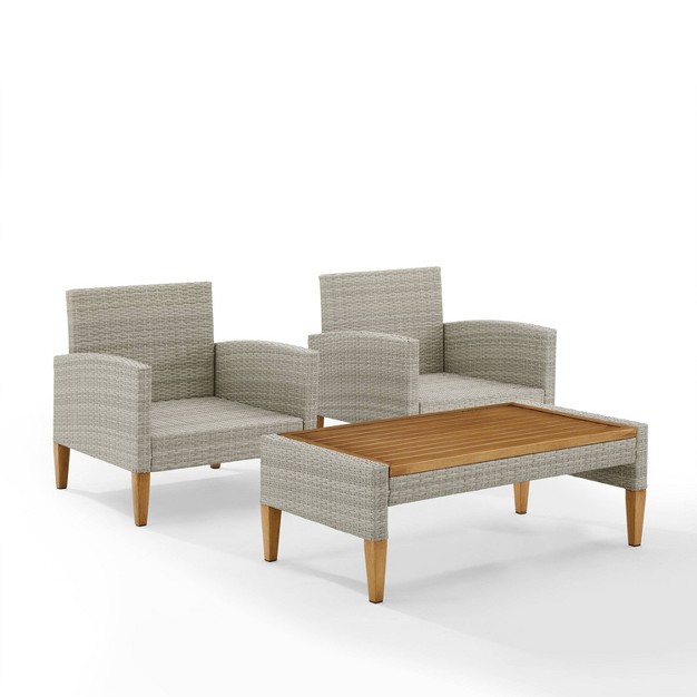 Capella Outdoor Wicker 3 Pc Set With Two Chairs And Coffee Table Gray acorn Crosley