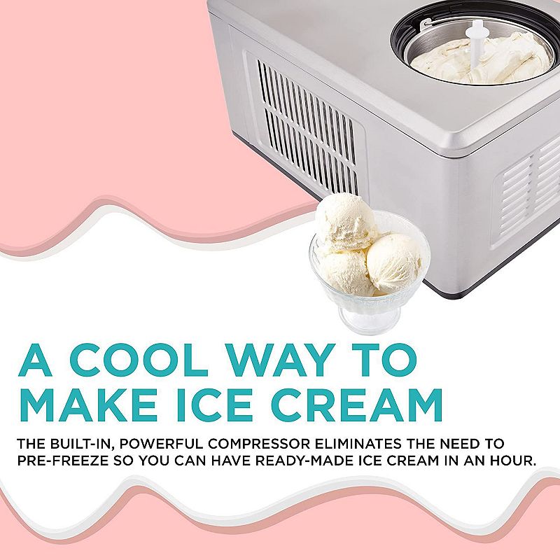 Ivation Automatic Ice Cream Maker Machine w/Built-in Compressor， 2 Qt Gelato Maker