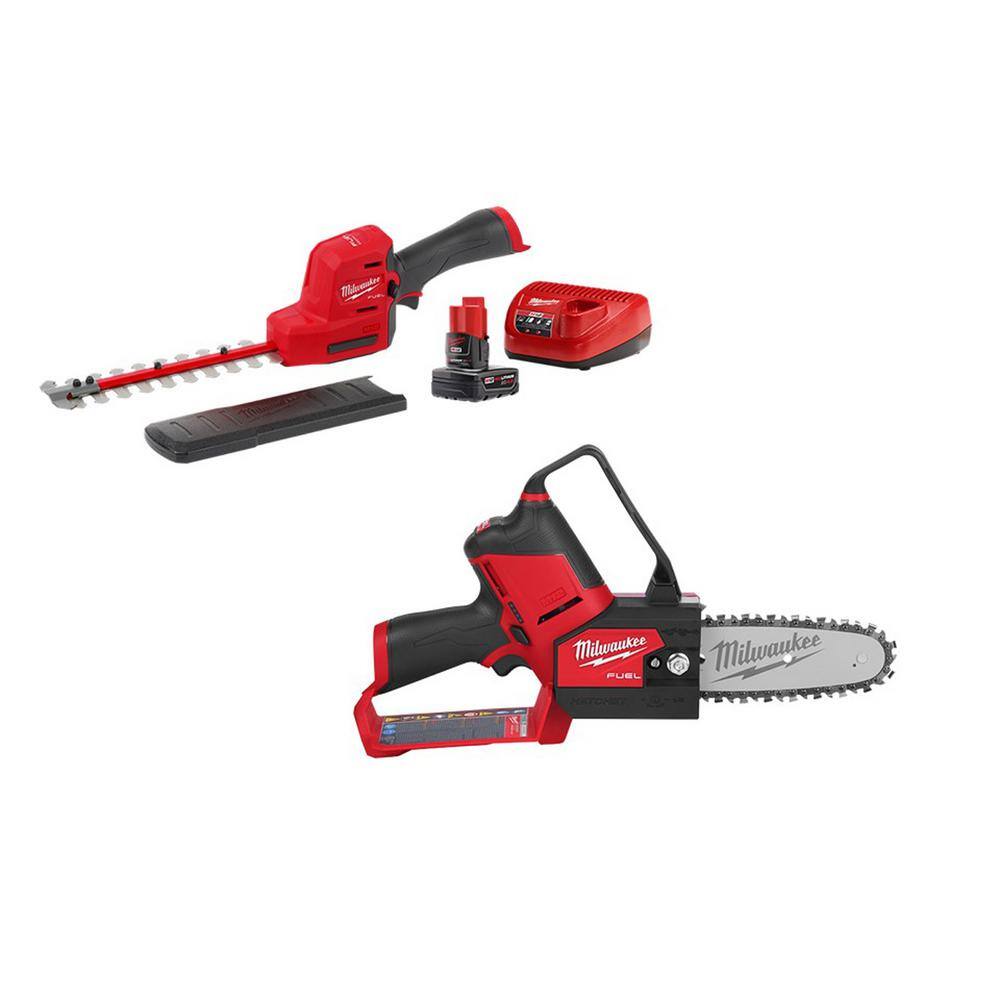 MW M12 FUEL 8 in. 12V Lithium-Ion Brushless Cordless Hedge Trimmer Kit with M12 FUEL 6 in. HATCHET Pruning Saw (2-Tool) 2533-21-2527-20