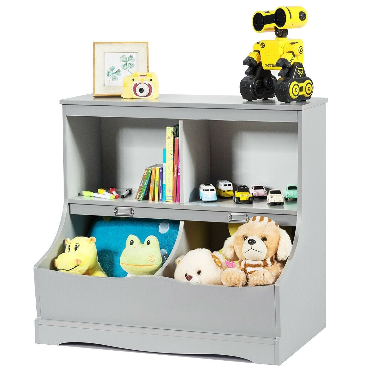 Costzon 4-Cubby Kids Bookcase with Footboard, Multi-Bin Children's Storage Organizer Cabinet Shelf